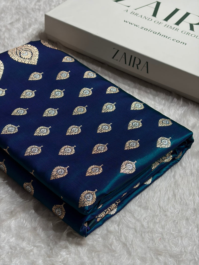 Banarasi Peacock Shades Minakari Booti Pattern Banarasi Satin Silk Saree SS60