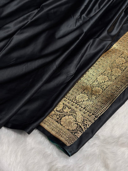 Black Unique Boota Pattern Satin Katan Silk Saree SK68