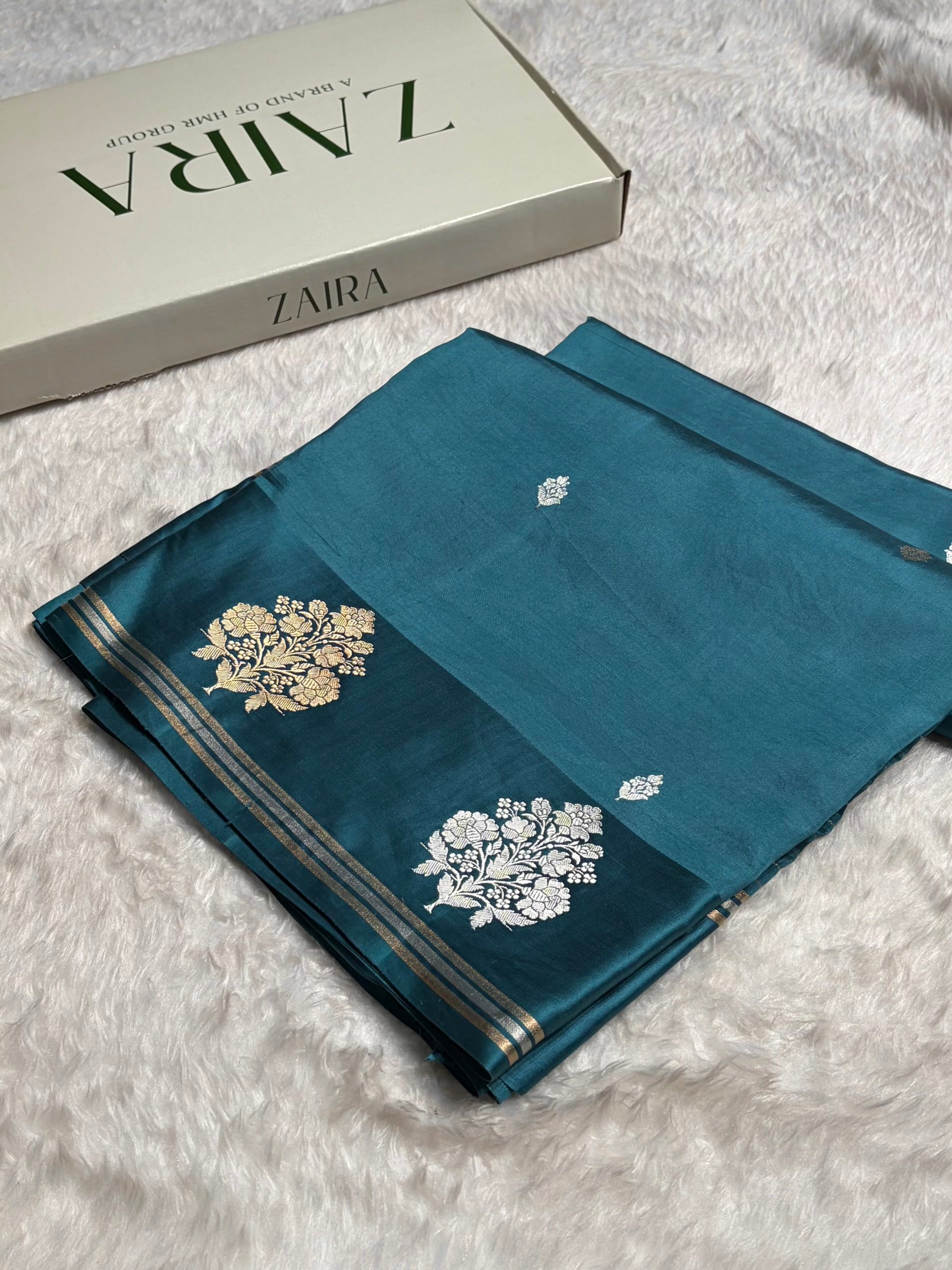 Rama Shades Meena Boota Handwoven Pure Katan Raw Mango Silk RM-01