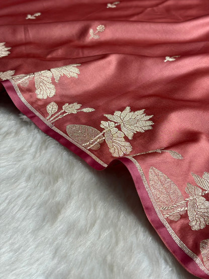 Peach Floral Border Booti Mashru Silk Saree MS54