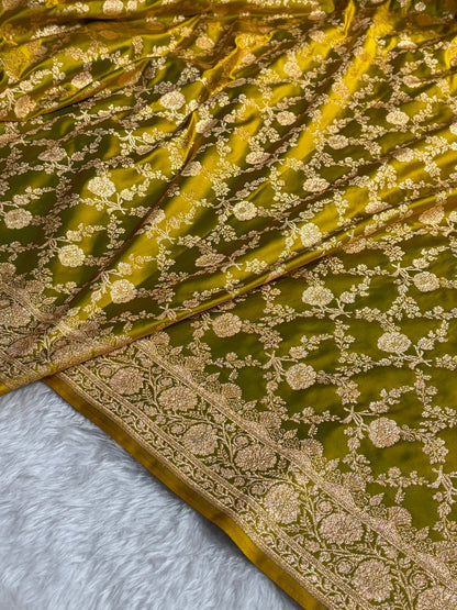 Liril Mehendi Shades Jaal Floral Pattern Satin Katan Silk Saree SK80