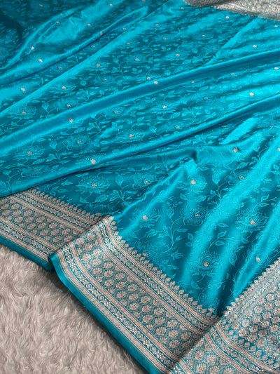 Banarasi Firozi Floral Booti Mashru Silk Saree MCS59