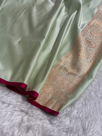 Banarasi Satin Katan Silk Saree In Light Pista Shades SK10