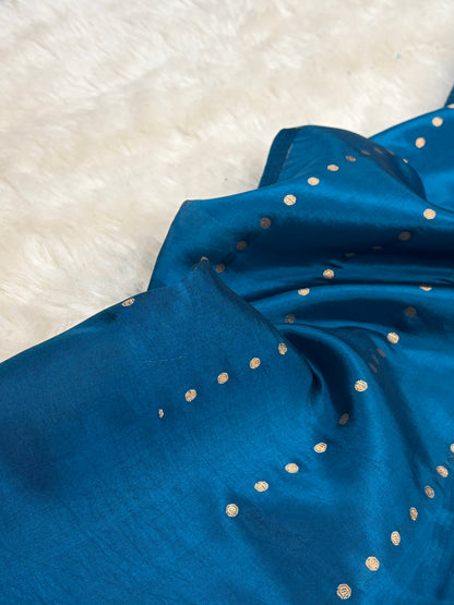 Banarasi German Blue Boota Handwoven Pure Paper Silk RM-86