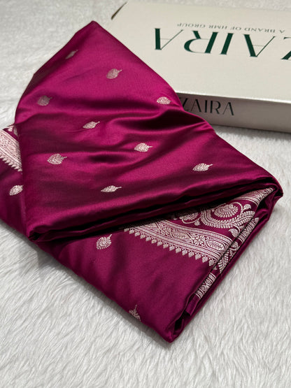 Wine Banarasi Motif Mashru Silk Saree