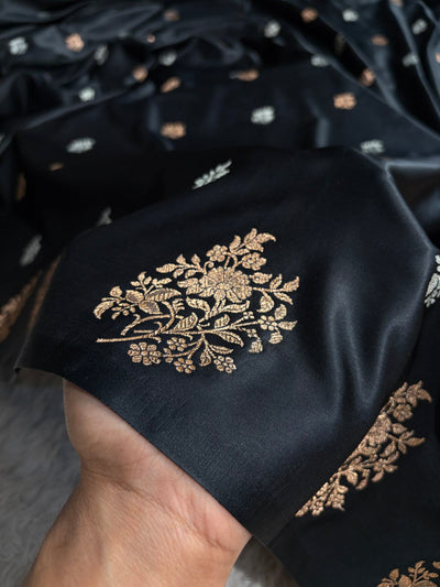Black Shades Banarasi With Floral Border Mashru Silk Saree MSM-126