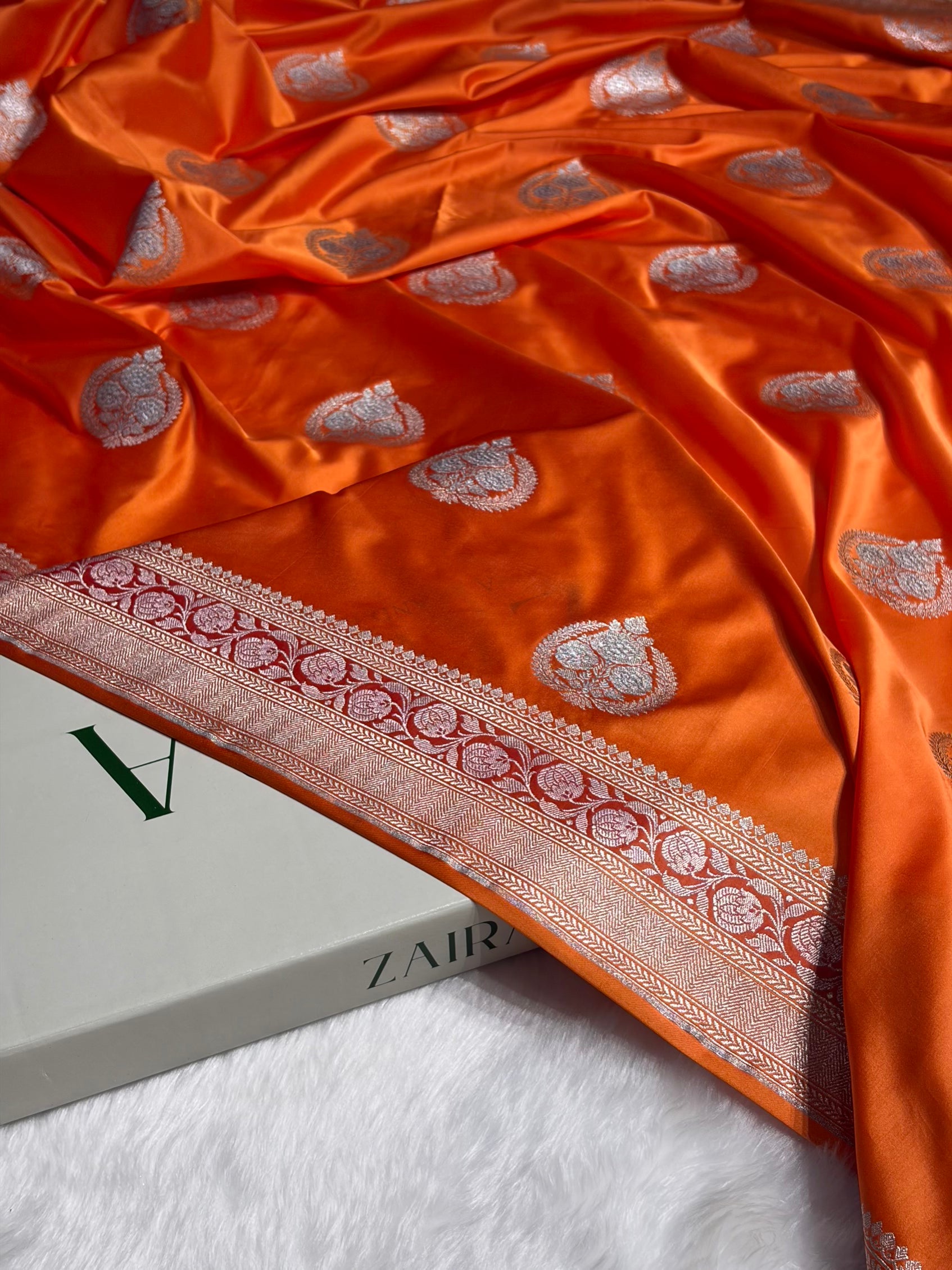 Orange Shades Minakari Boota Mashru Silk Saree MS35