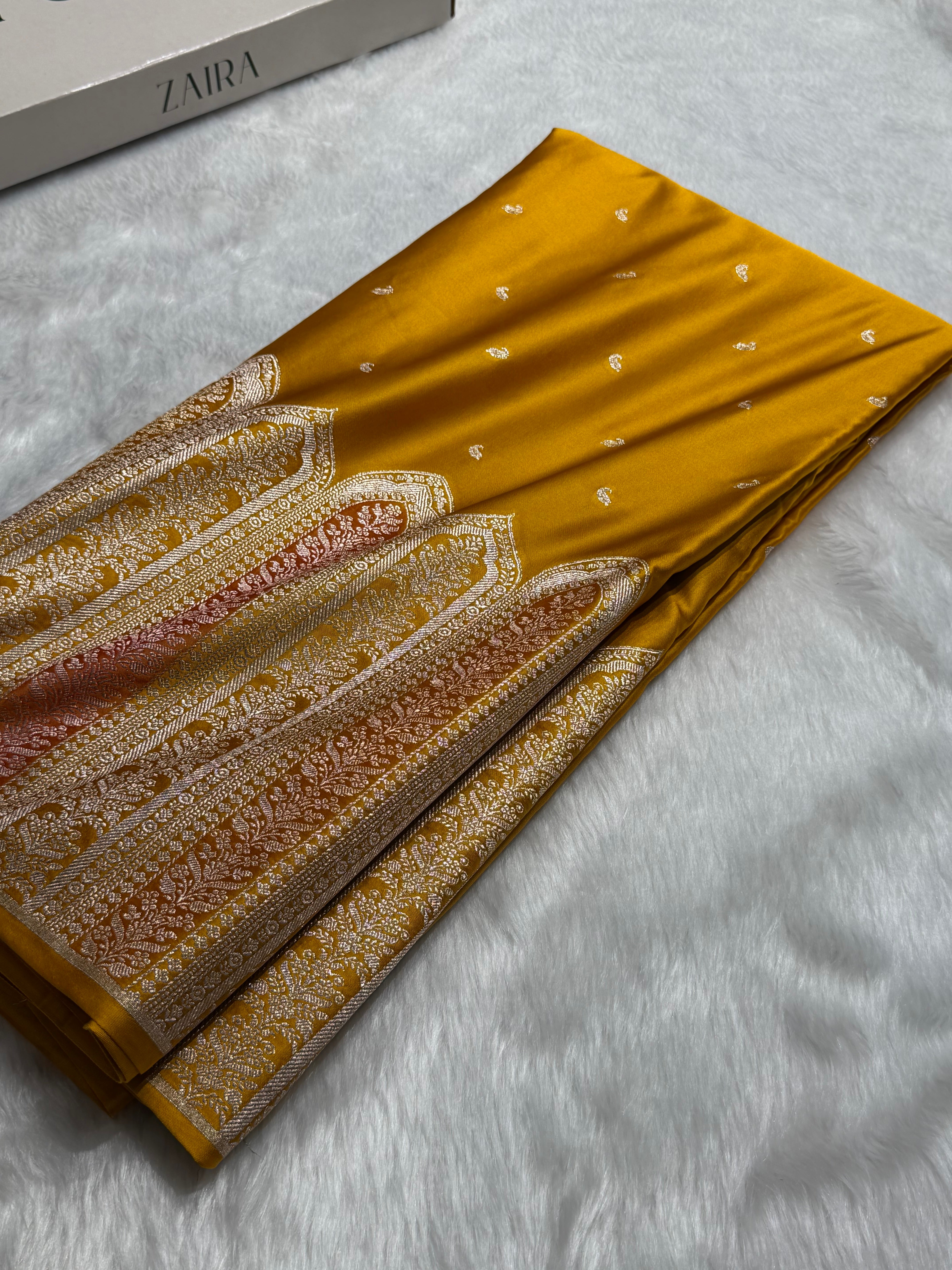 Skirt Border Mustard Minakari Mashru Silk Saree MS13