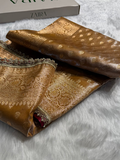 Banarasi Beige Booti With Gotta Patti satin Silk Saree SSGP01
