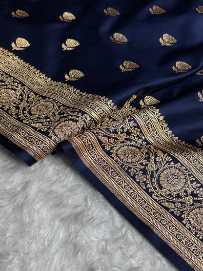 Banarasi Satin Katan Saree in Navy Blue Shades SK85