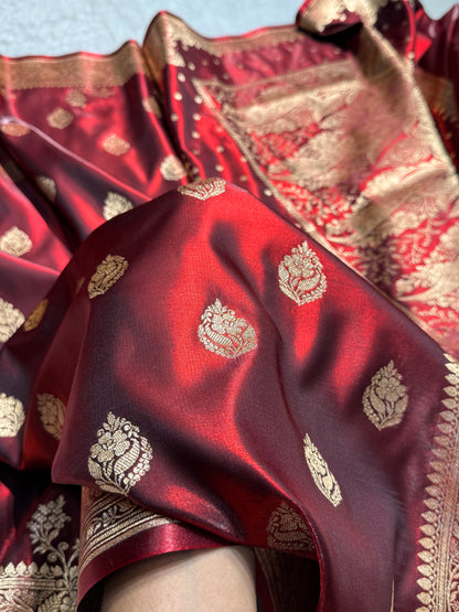 Satin Silk Booti in Maroon SS20