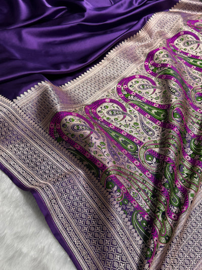 Banarasi Plain Purple Shades With Minakari Pallu Mashru Silk Saree MCS82