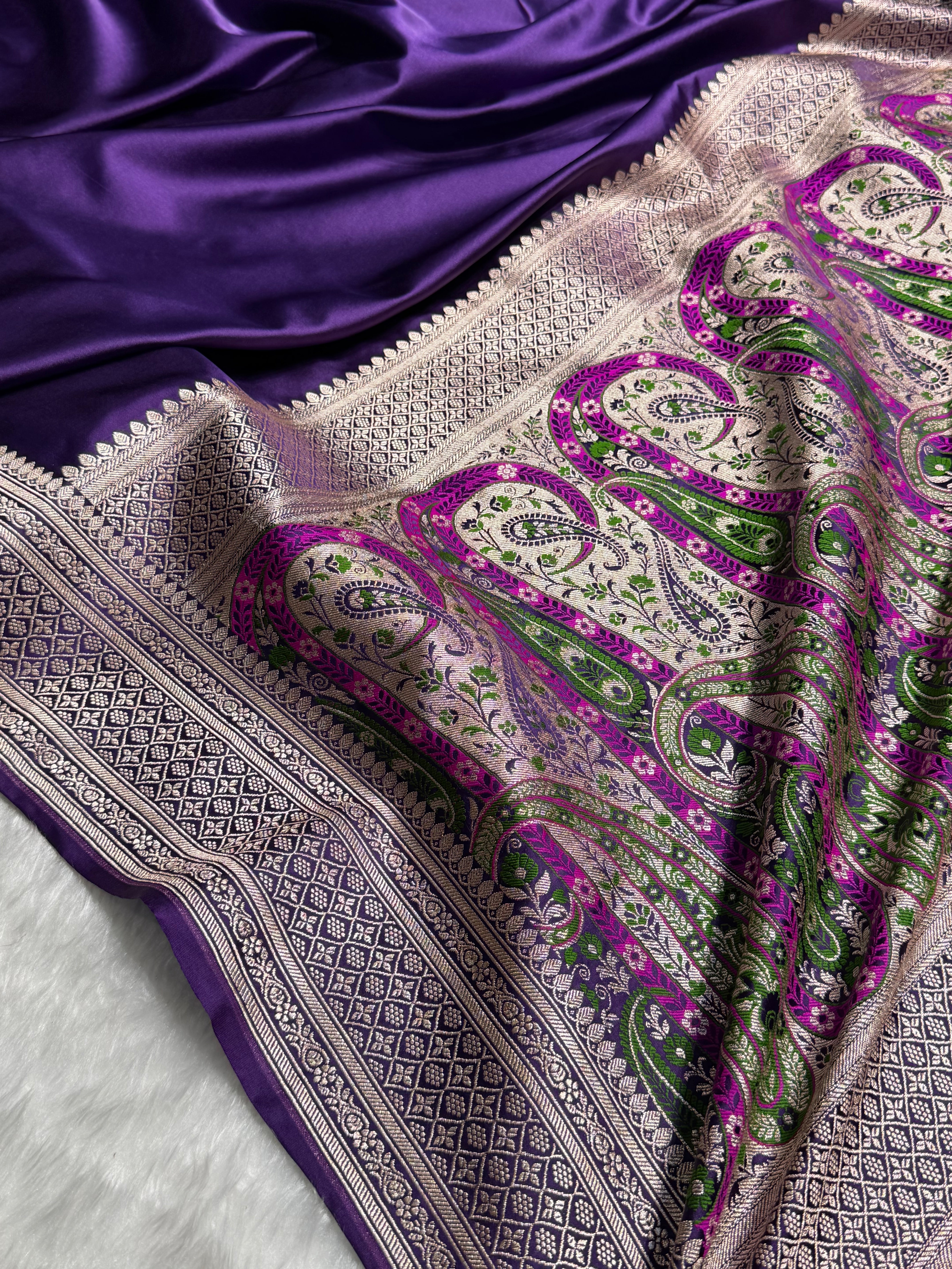 Banarasi Plain Purple Shades With Minakari Pallu Mashru Silk Saree MS81