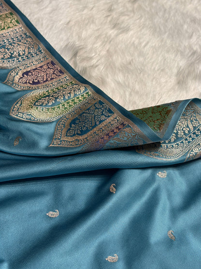 Skirt Border Sky Blue Minakari Mashru Silk Saree MS13