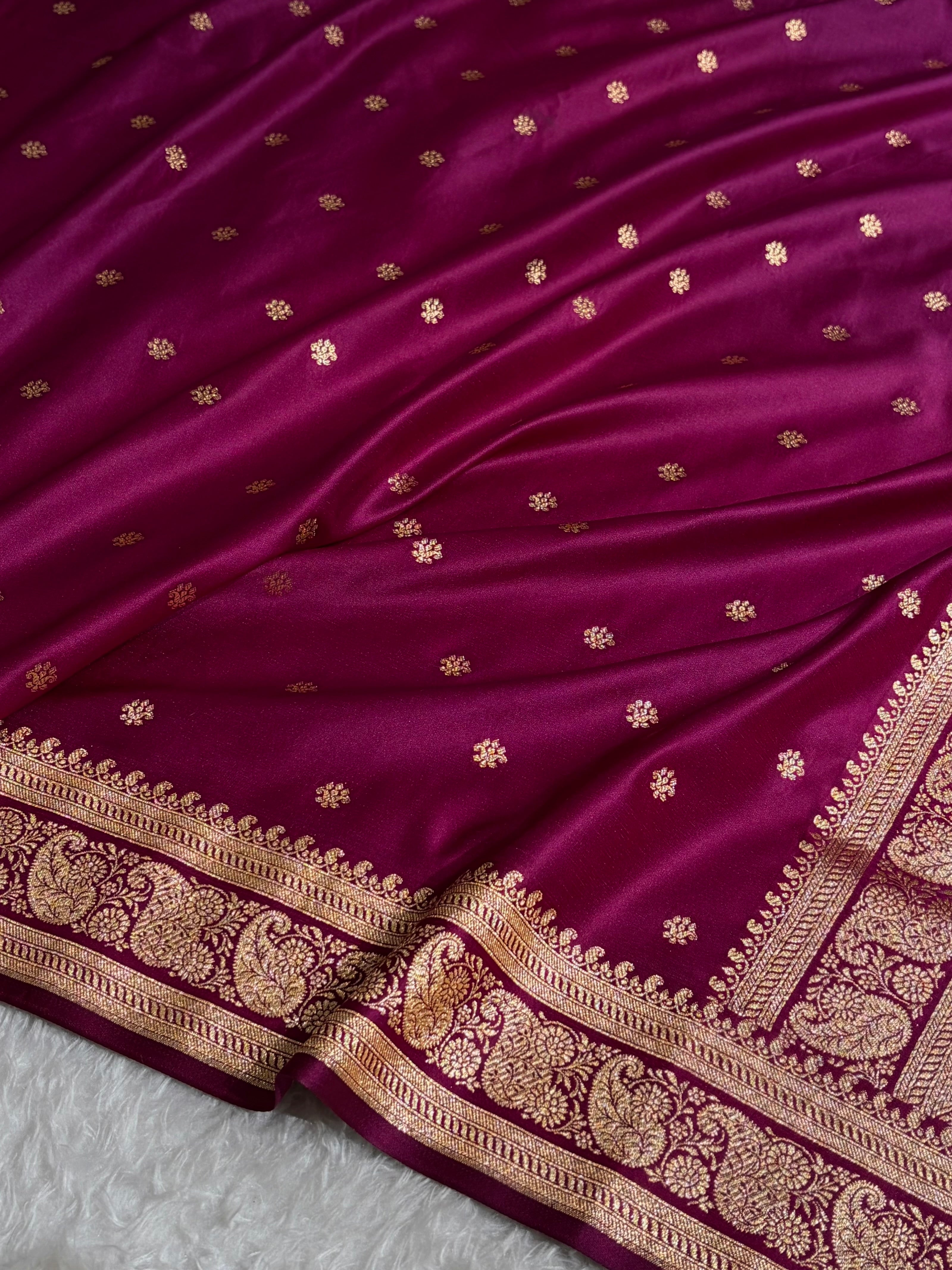 Banarasi Satin Katan Saree With Boota Pattern in Cross Garnet Shades SK127