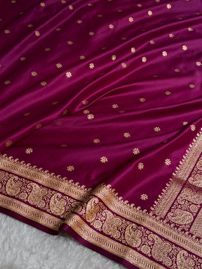Banarasi Satin Katan Saree With Boota Pattern in Cross Garnet Shades SK127