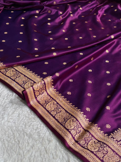 Banarasi Satin Katan Saree With Boota Pattern in Wine Shades SK127