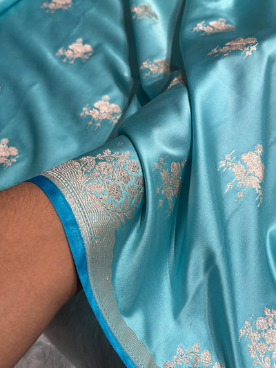 Banarasi Sky Blue Shades Floral Mashru Silk Saree MCS87
