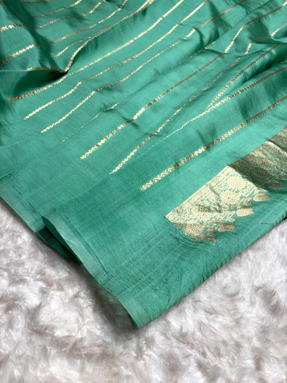 Sea Green Shades Banarasi Handwoven Pure Paper Katan Silk  RM-66