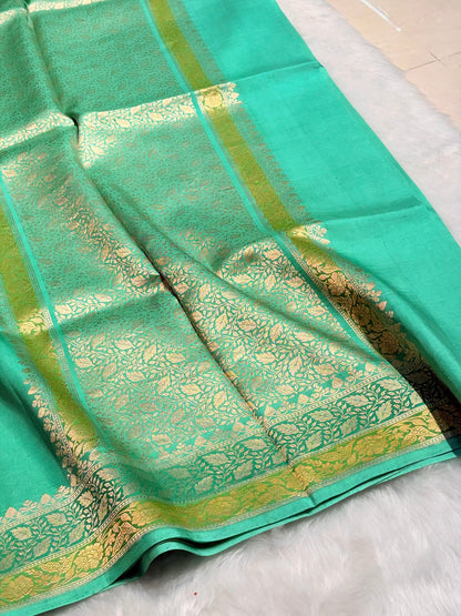 Sea Green Shades Meena Boota Handwoven Pure Katan Raw Mango Silk RM-36