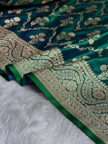 Green Cross with Boota Pattern Satin Katan Silk Saree SK67