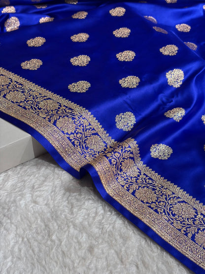 Banarasi Satin Katan Saree With Boota in Royal Blue Shades SK109