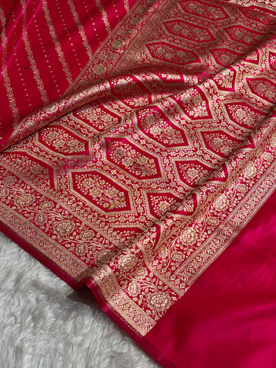 Banarasi Cross Rani Shades Cross Pattern Banarasi Satin Silk Saree SS61