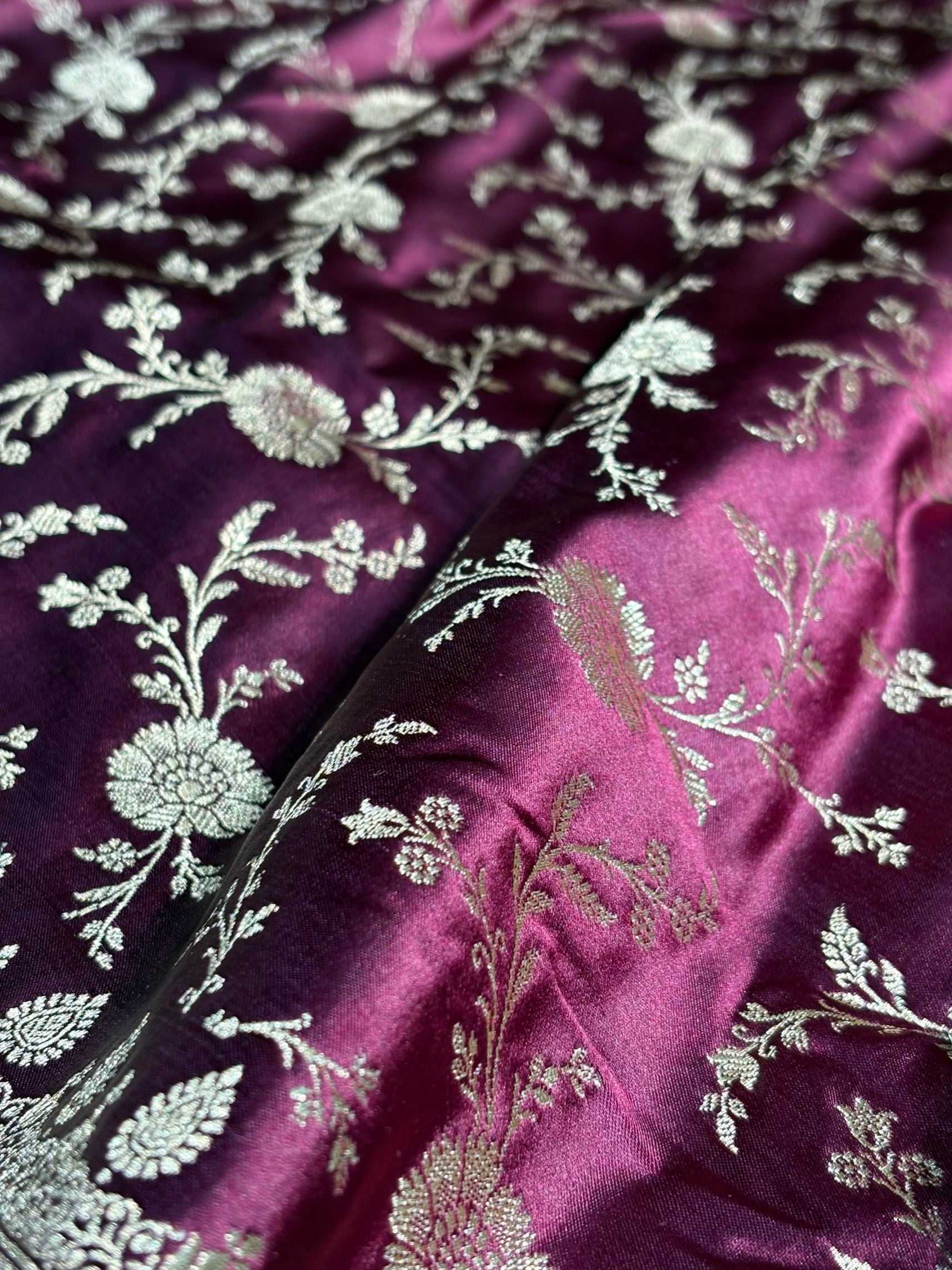 Wine Shades Banarasi Jaal Katan Silk Saree