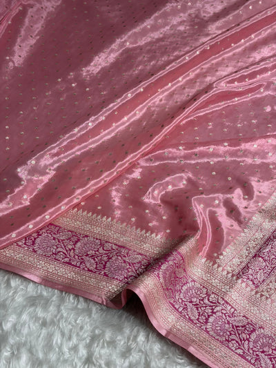 Baby Pink Shades With Contrast Border Crepe Silky Katan Banarasi Saree CSK-07