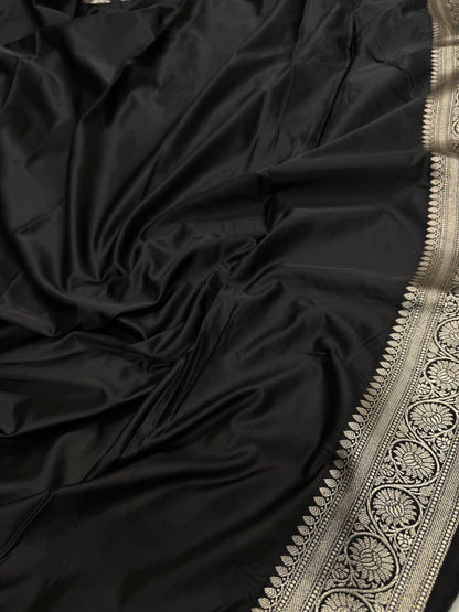 Black Beautiful Banarasi Cross Mashru Silk Saree