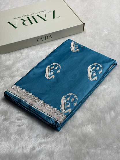 Firozi Shades Unique Boota Motif Mashru Silk Saree MS12