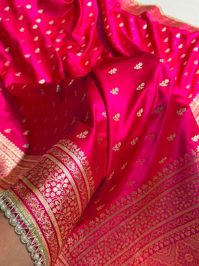 Banarasi Satin Katan Saree With Gotta Patti Boota in Rani Shades SKGP89