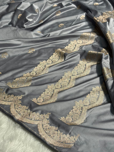 Gray Shades Scallop Booti Mashru Silk Saree MCS27