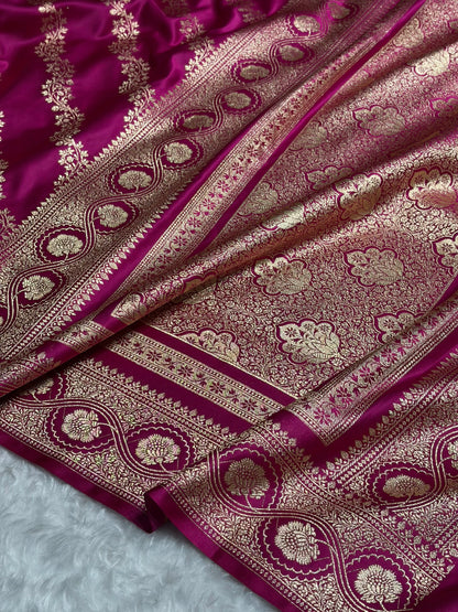 Rani Floral Cross Pattern Satin Katan Silk Saree SK74