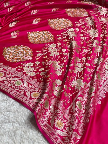 Cross Rani Shades Banarasi Boota Pattern Minakari Floral Mashru Silk Saree MSM-121