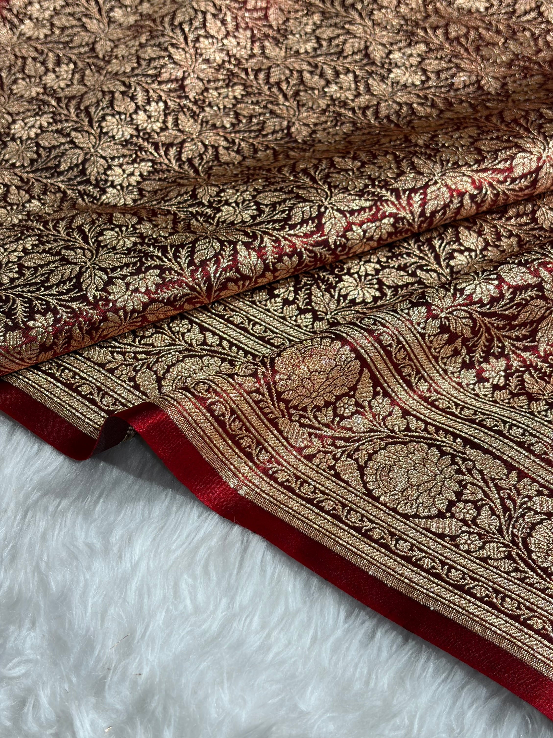 Maroon Shades Brocket Satin Silk Saree Banarasi Saree Shades SS30