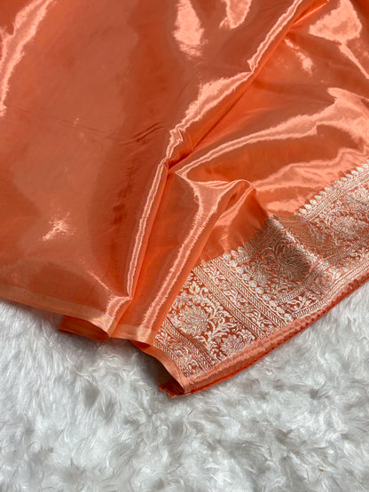 Peach Shades With Contrast Border Crepe Silky Katan Banarasi Saree CSK-02