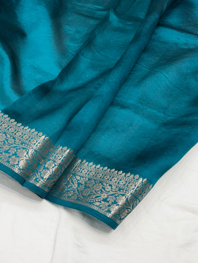 Rama Flower Booti Pure Caramel Silk Saree