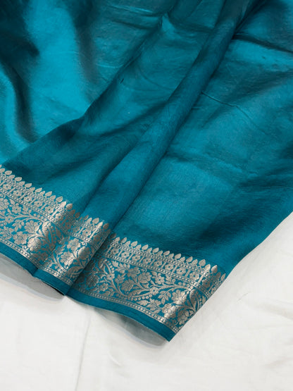 Rama Flower Booti Pure Caramel Silk Saree
