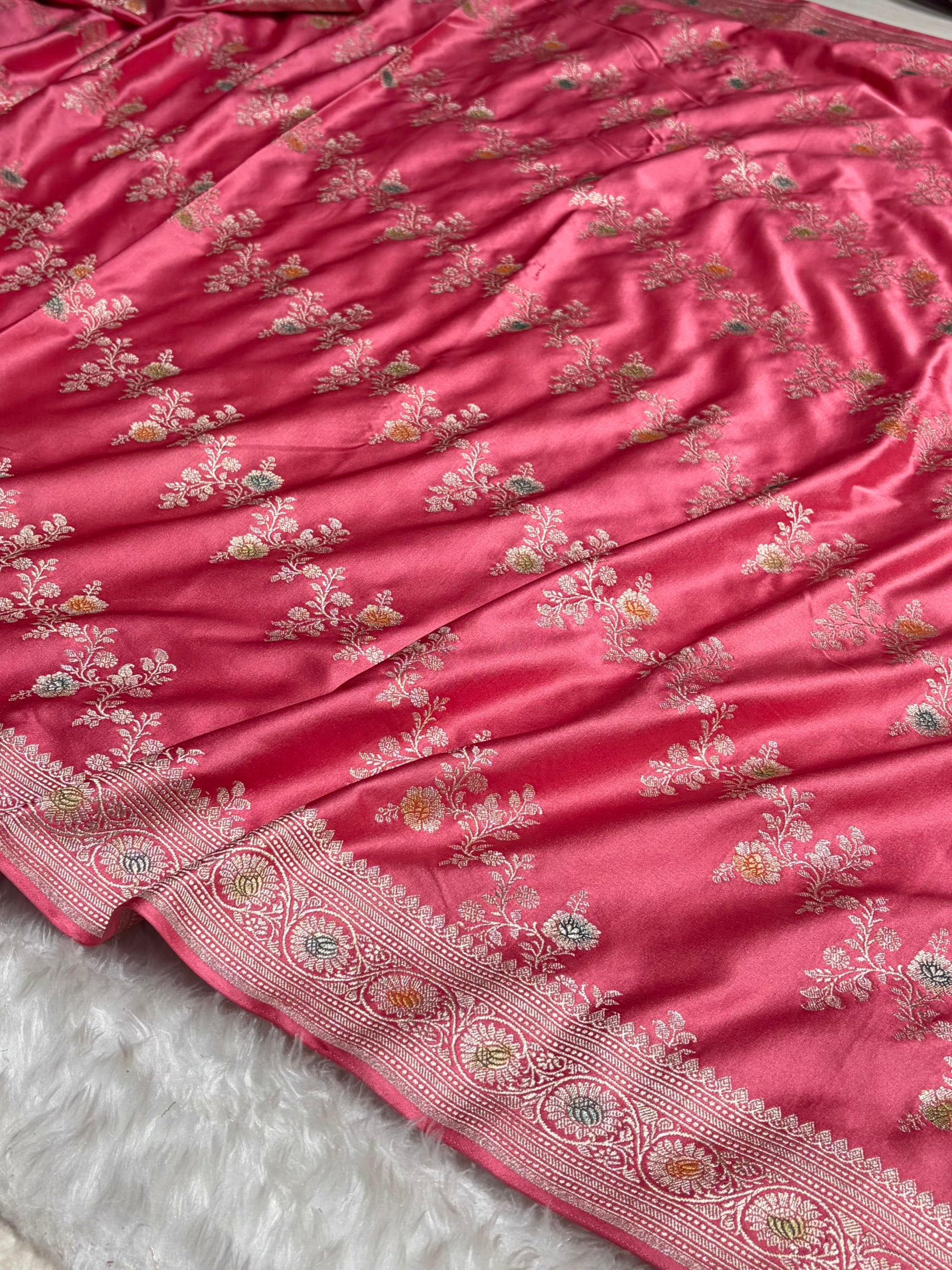Baby Pink Minakari Banarasi Cross Mashru Silk Saree MS01