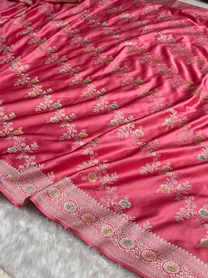 Baby Pink Minakari Banarasi Cross Mashru Silk Saree MS01