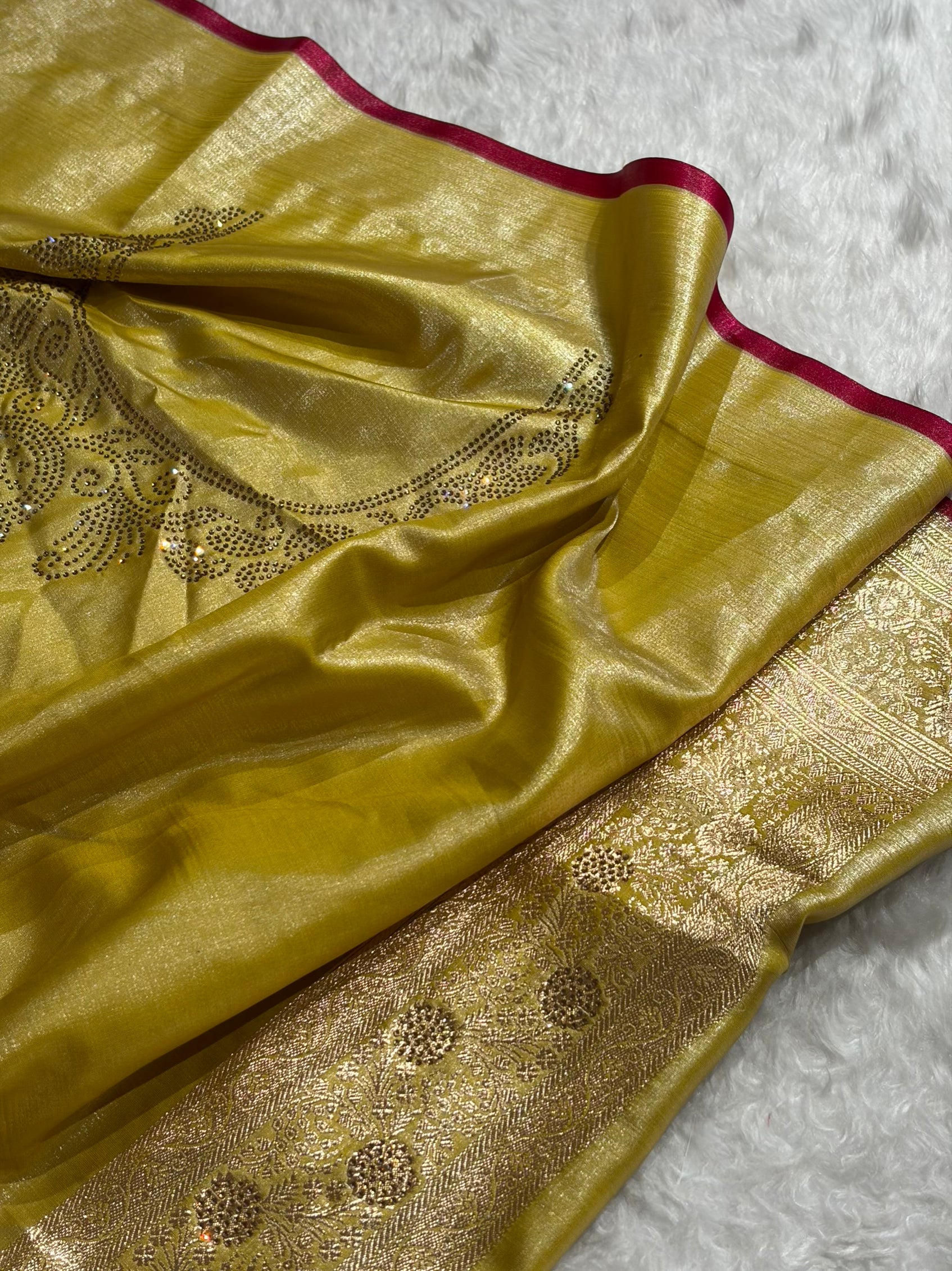 Light Weight Lemon Pista Satin Silk Saree with Swarovski work BSS14