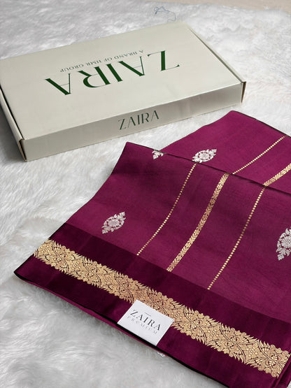 Wine Shades Rangkart Boota Handwoven Pure Katan Raw Mango Silk RM-37