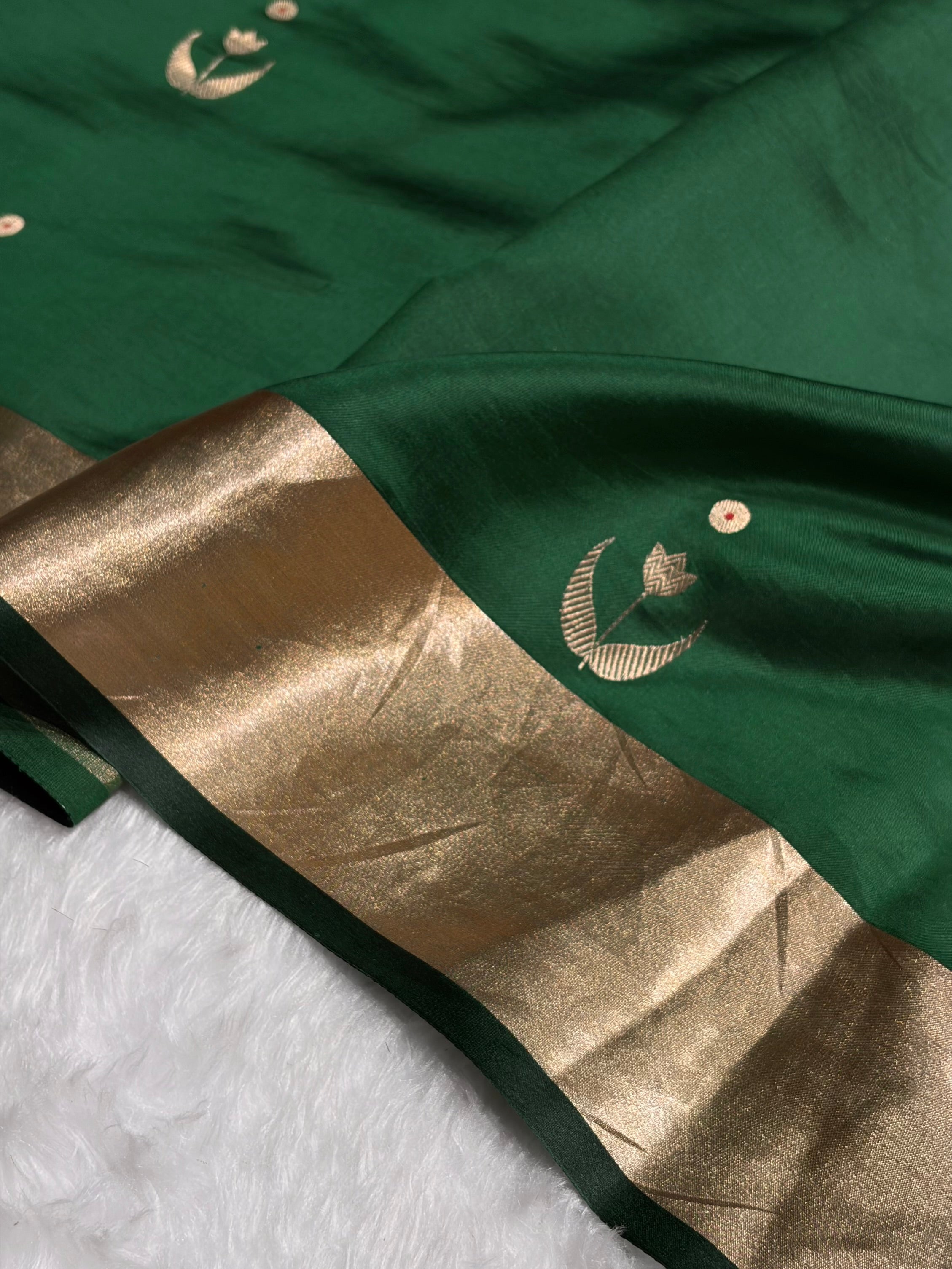 Bottle Green Shades Handwoven Pure Raw Mango Silk RM-53