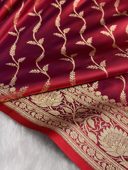 Reddish Magenta Pattern Satin Katan Silk saree SK37