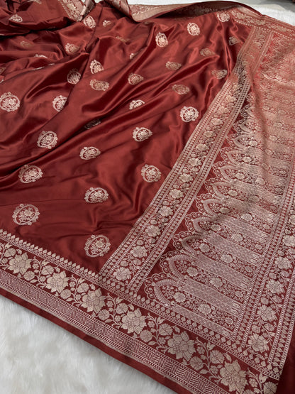 Dark Rusty Copper Boota Mashru Silk Saree