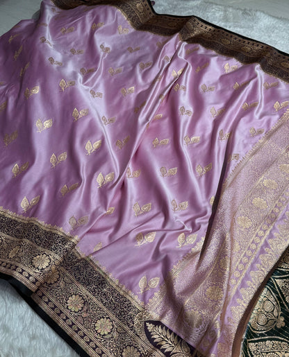 Lavender - Green Contrast Floral boota Katan Silk Saree SK16