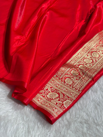 Red Shades Boota Pattern Banarasi Satin Silk Saree. SS45