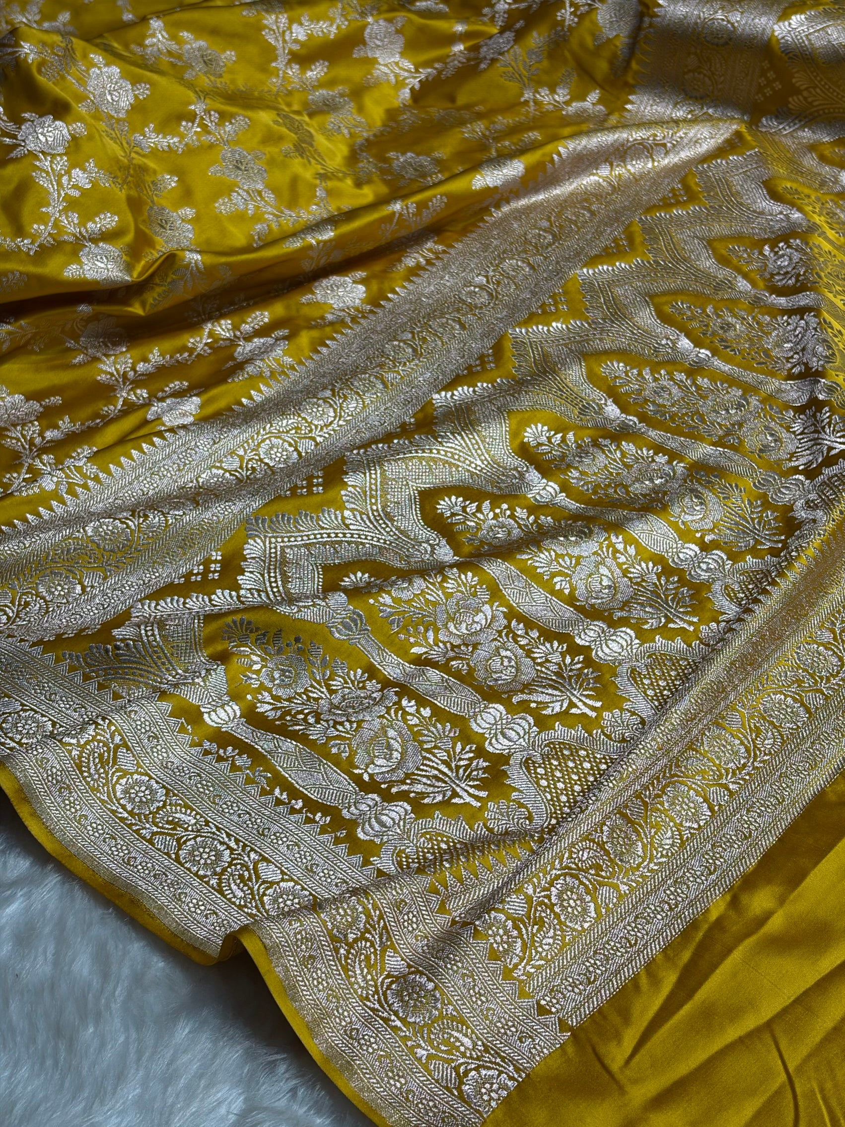 Mustard Floral Jaal Mashru Silk Saree  MS28