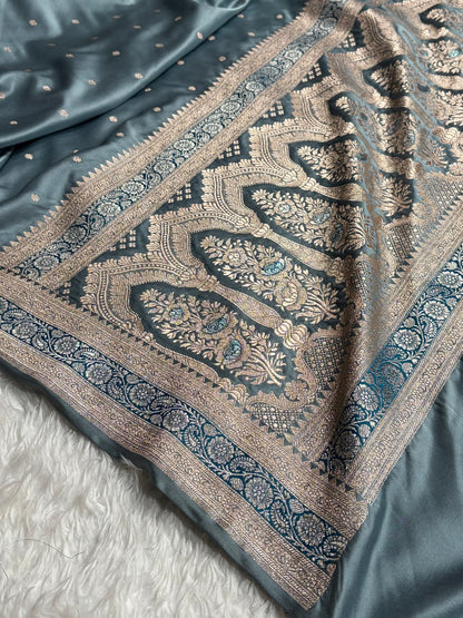 Banarasi Grey Shades Booti Mashru Silk Saree MS26